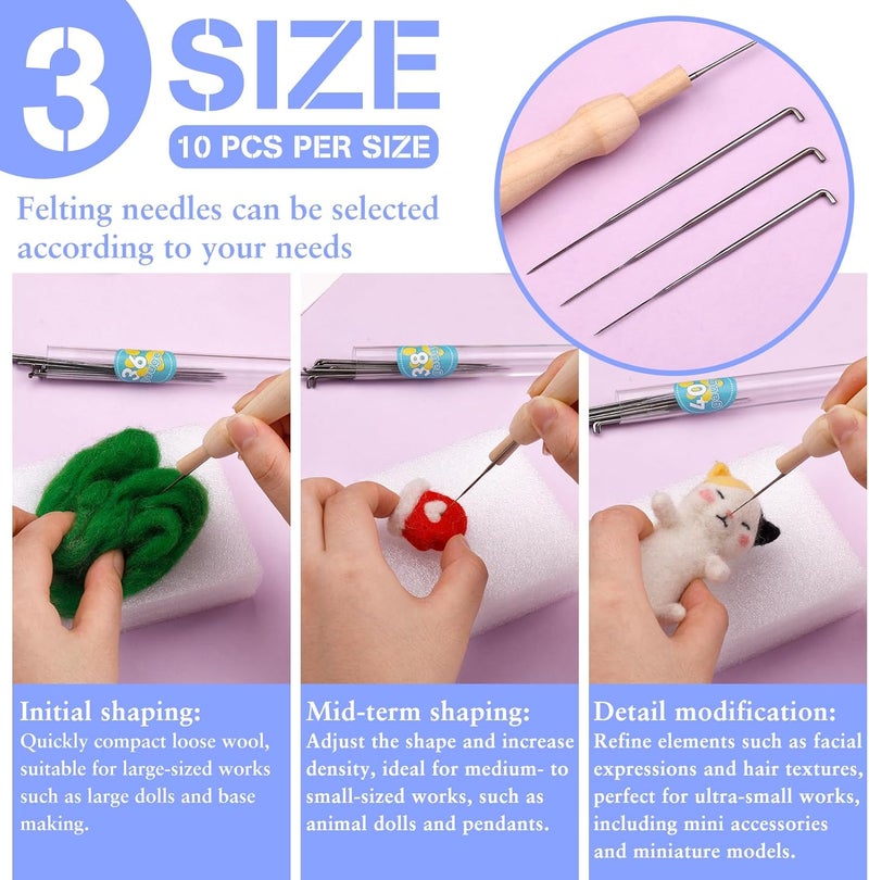 Yizzvb 30 PCS Needle Felting Needles, 3 Sizes Wool Felting Needles, Needle Felting Tools Supplies Kit with Storage Box for DIY Wool Felting Crafts - Image 3